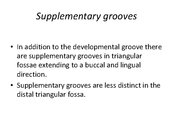 Supplementary grooves • In addition to the developmental groove there are supplementary grooves in