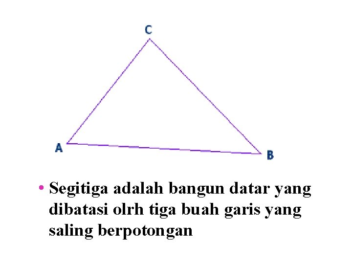  • Segitiga adalah bangun datar yang dibatasi olrh tiga buah garis yang saling