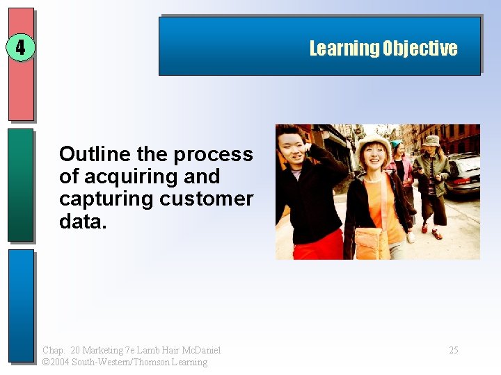 4 Learning Objective Outline the process of acquiring and capturing customer data. Chap. 20