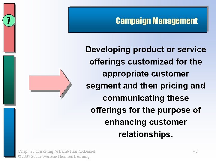 7 Campaign Management Developing product or service offerings customized for the appropriate customer segment