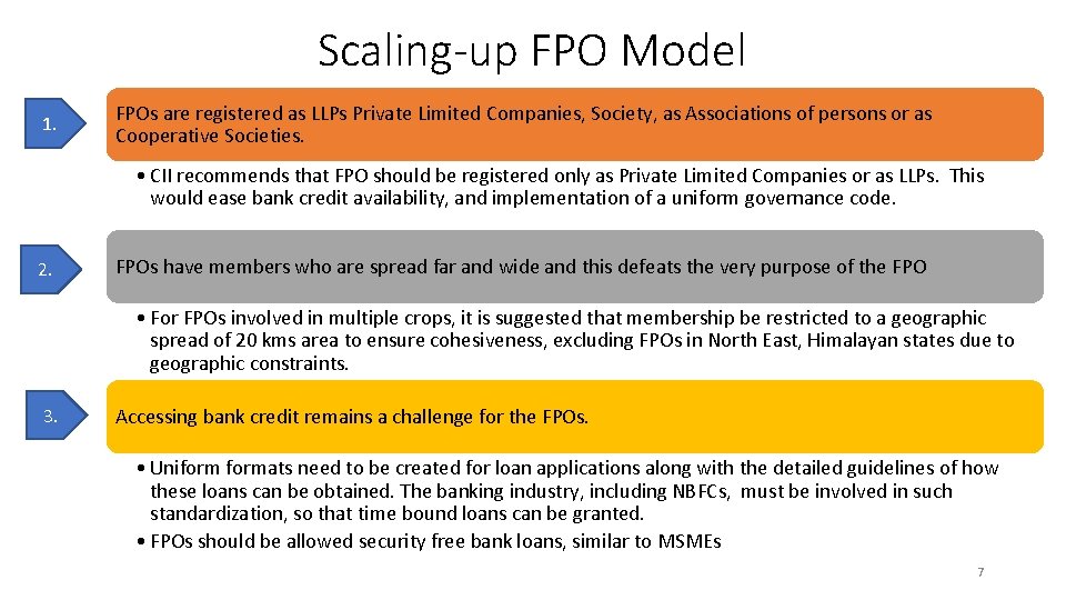 Scaling-up FPO Model 1. FPOs are registered as LLPs Private Limited Companies, Society, as