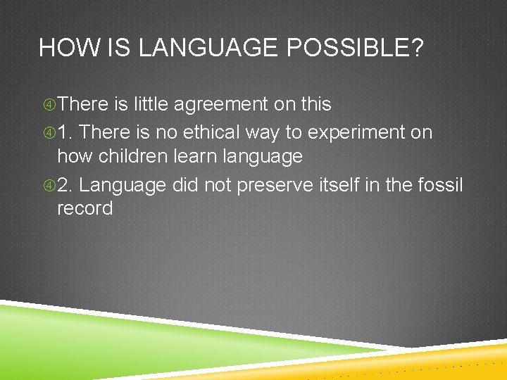 HOW IS LANGUAGE POSSIBLE? There is little agreement on this 1. There is no