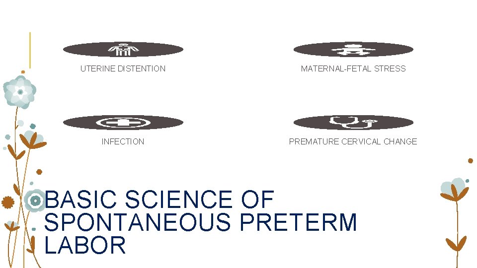 UTERINE DISTENTION MATERNAL-FETAL STRESS INFECTION PREMATURE CERVICAL CHANGE BASIC SCIENCE OF SPONTANEOUS PRETERM LABOR