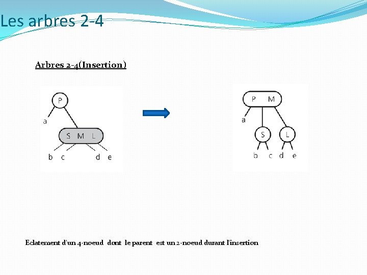 Les arbres 2 -4 Arbres 2 -4(Insertion) Eclatement d’un 4 -noeud dont le parent