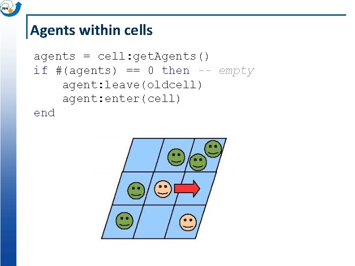 Agents within cells agents = cell: get. Agents() if #(agents) == 0 then --