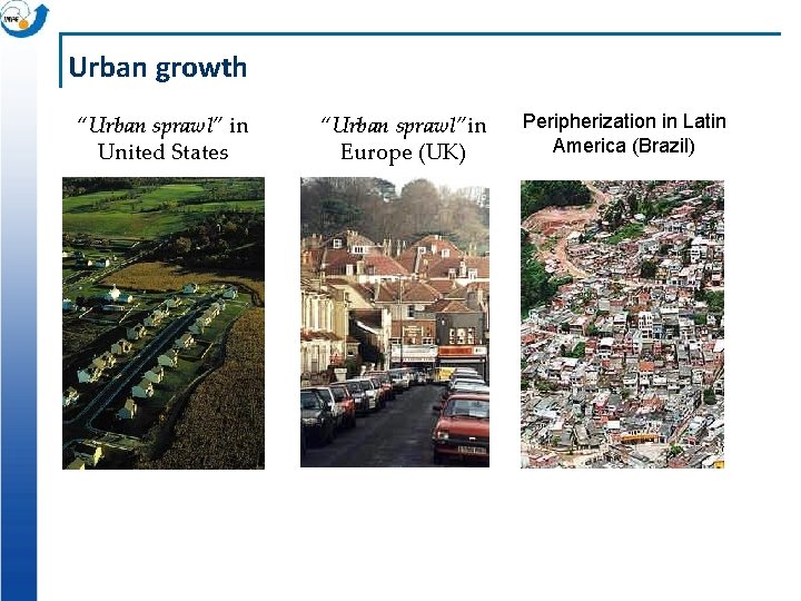 Urban growth “Urban sprawl” in United States “Urban sprawl”in Europe (UK) Peripherization in Latin