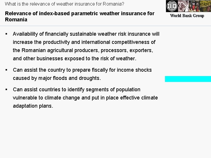 What is the relevance of weather insurance for Romania? Relevance of index-based parametric weather