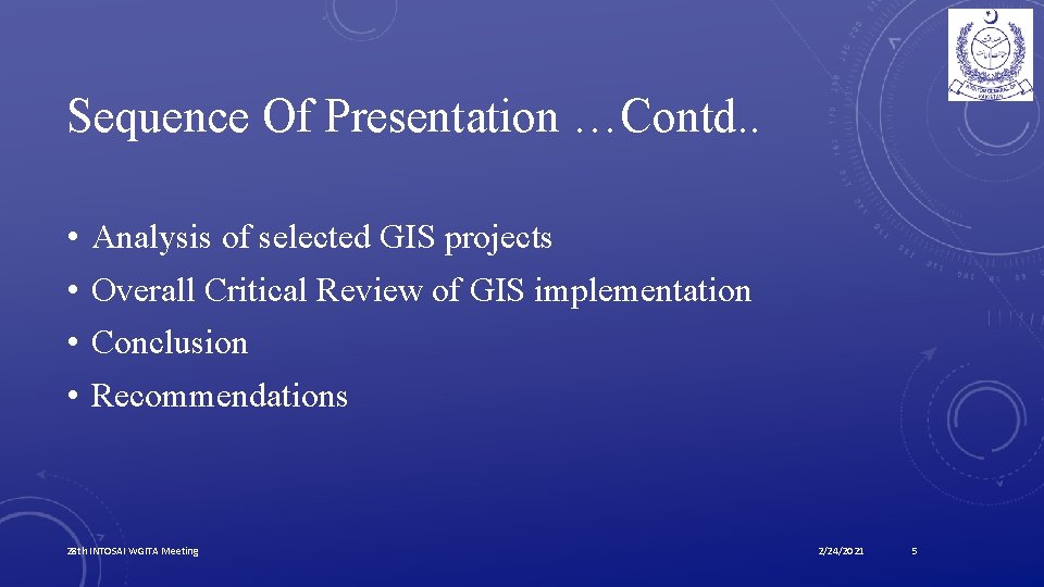 Sequence Of Presentation …Contd. . • • Analysis of selected GIS projects Overall Critical