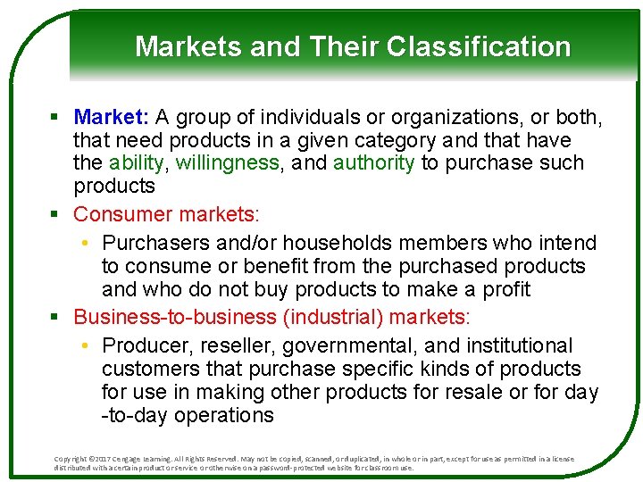 Markets and Their Classification § Market: A group of individuals or organizations, or both,