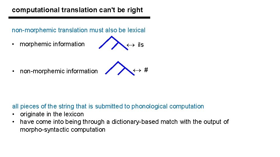 computational translation can't be right non-morphemic translation must also be lexical • morphemic information