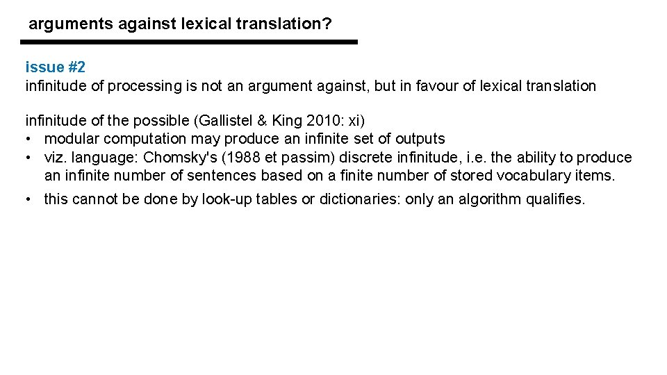 arguments against lexical translation? issue #2 infinitude of processing is not an argument against,