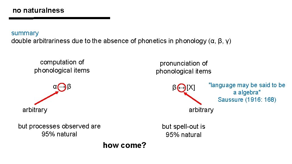 no naturalness summary double arbitrariness due to the absence of phonetics in phonology (α,