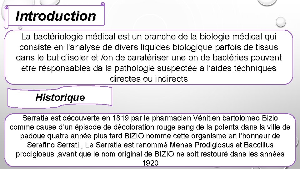 Introduction La bactériologie médical est un branche de la biologie médical qui consiste en