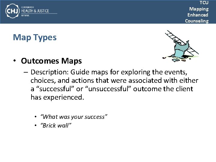 TCU Mapping Enhanced Counseling Map Types • Outcomes Maps – Description: Guide maps for