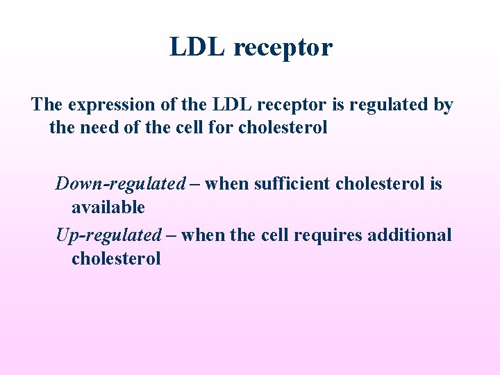 LDL receptor The expression of the LDL receptor is regulated by the need of