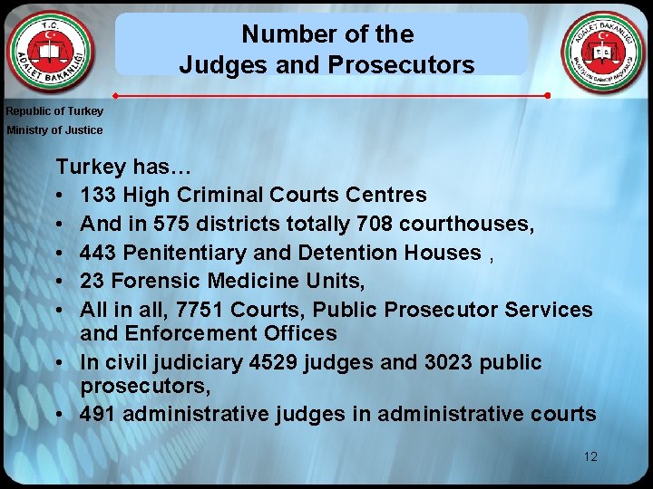 Number of the Judges and Prosecutors Republic of Turkey Ministry of Justice Turkey has…