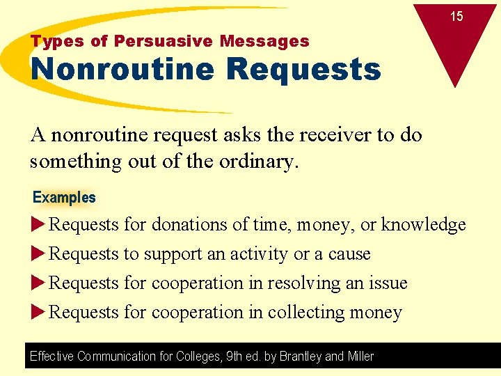 15 Types of Persuasive Messages Nonroutine Requests A nonroutine request asks the receiver to