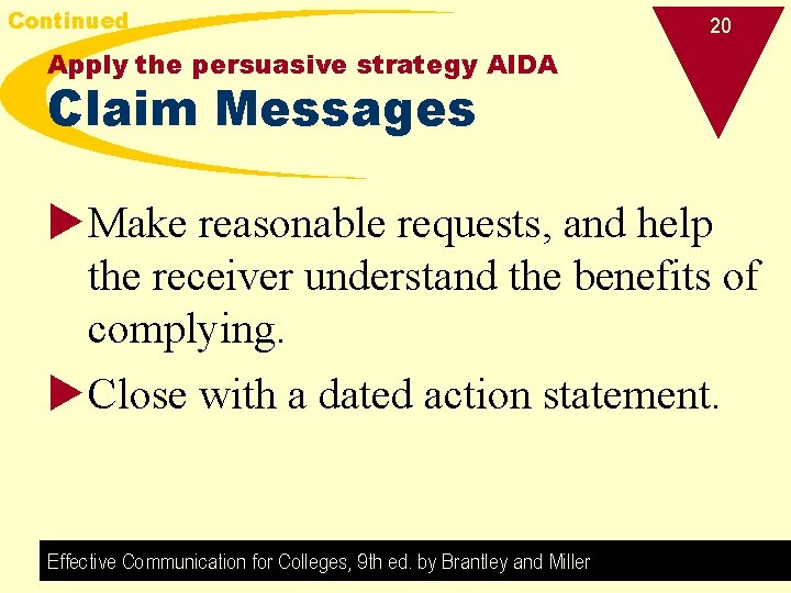 Continued 20 Apply the persuasive strategy AIDA Claim Messages u. Make reasonable requests, and