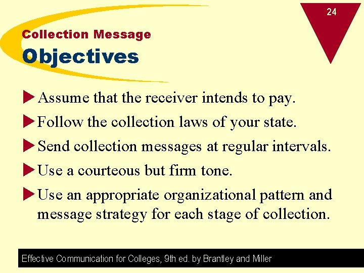 24 Collection Message Objectives u Assume that the receiver intends to pay. u Follow