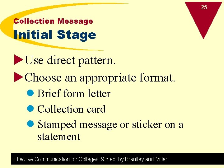 25 Collection Message Initial Stage u. Use direct pattern. u. Choose an appropriate format.