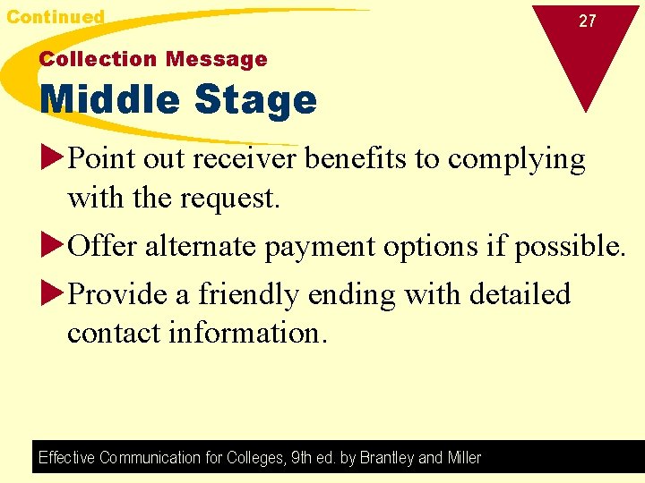 Continued 27 Collection Message Middle Stage u. Point out receiver benefits to complying with