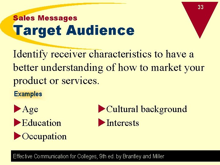 33 Sales Messages Target Audience Identify receiver characteristics to have a better understanding of