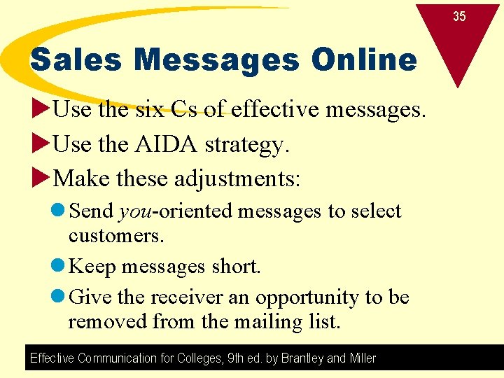 35 Sales Messages Online u. Use the six Cs of effective messages. u. Use