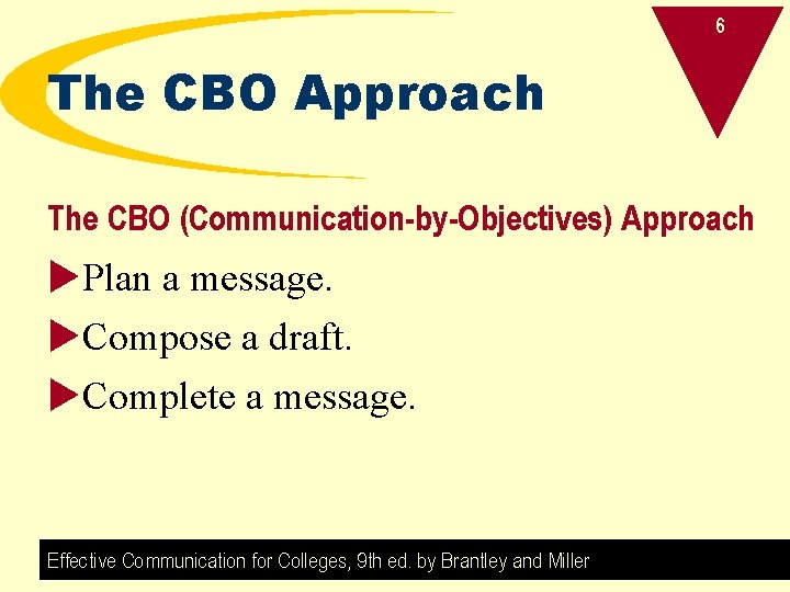 6 The CBO Approach The CBO (Communication-by-Objectives) Approach u. Plan a message. u. Compose