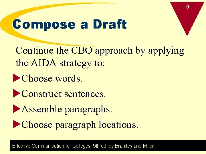 9 Compose a Draft Continue the CBO approach by applying the AIDA strategy to: