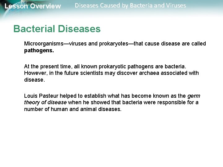 Lesson Overview Diseases Caused by Bacteria and Viruses