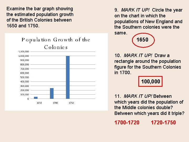 Examine the bar graph showing the estimated population growth of the British Colonies between