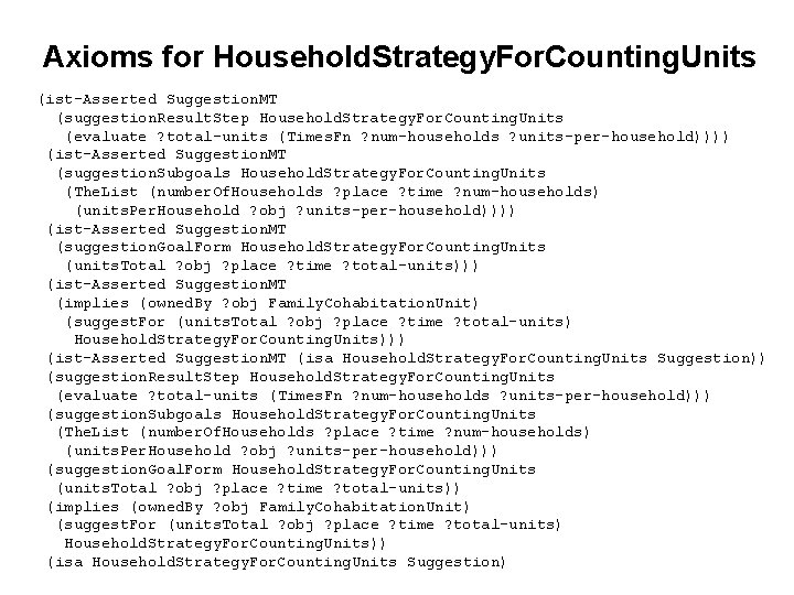 Axioms for Household. Strategy. For. Counting. Units (ist-Asserted Suggestion. MT (suggestion. Result. Step Household.