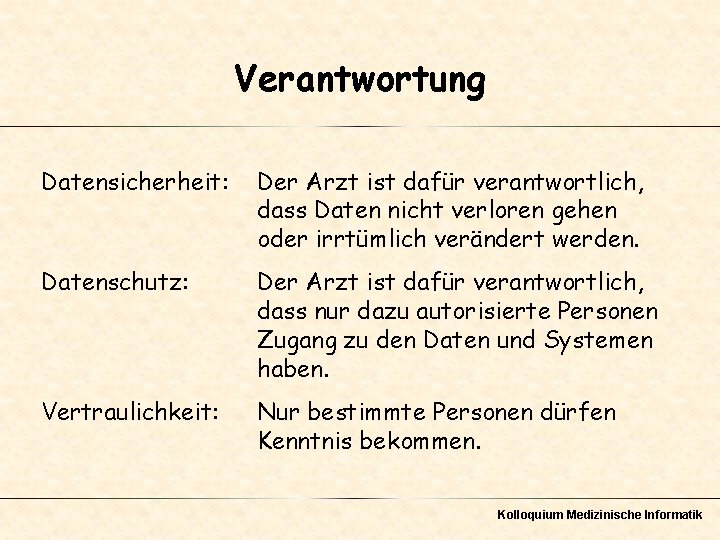 Verantwortung Datensicherheit: Der Arzt ist dafür verantwortlich, dass Daten nicht verloren gehen oder irrtümlich