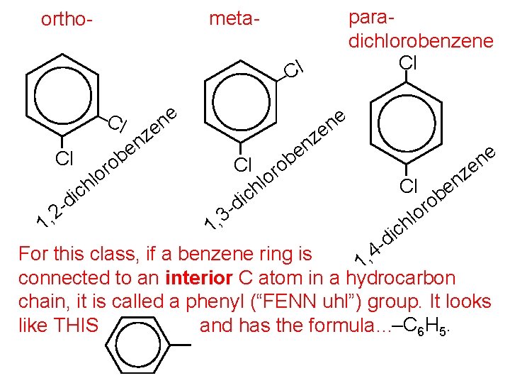 paradichlorobenzene Cl meta- ortho- l C – –C l Cl b o r o