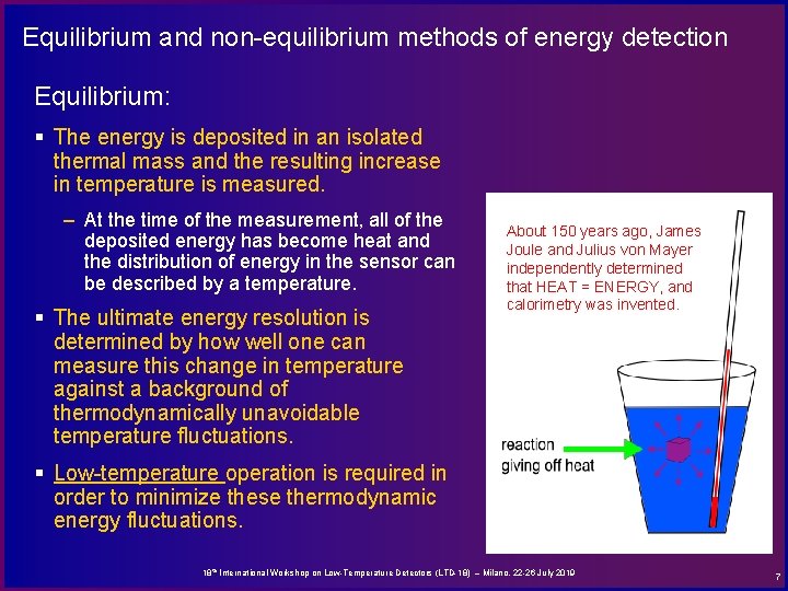 Equilibrium and non-equilibrium methods of energy detection Equilibrium: § The energy is deposited in