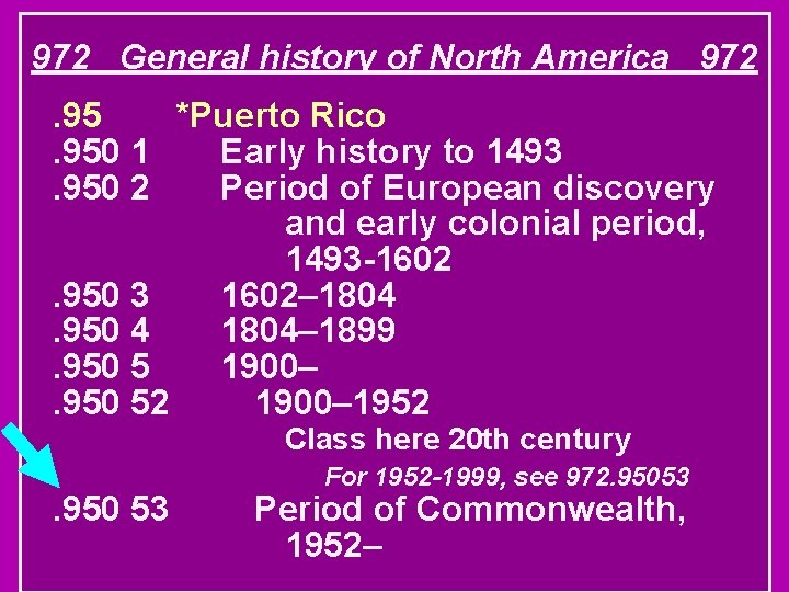 972 General history of North America 972. 95 *Puerto Rico. 950 1 Early history