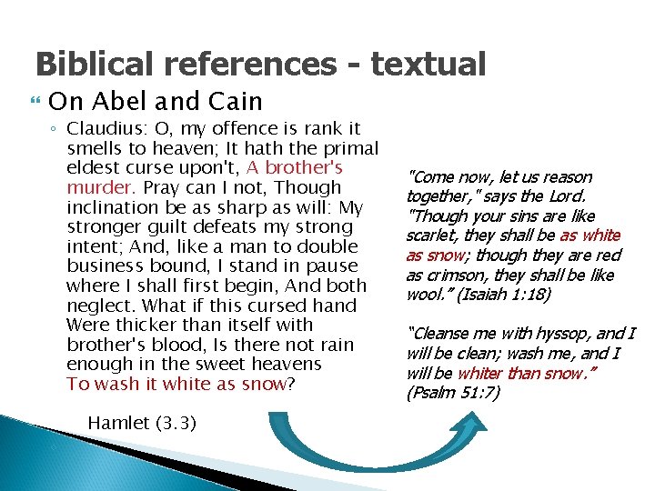 Biblical references - textual On Abel and Cain ◦ Claudius: O, my offence is