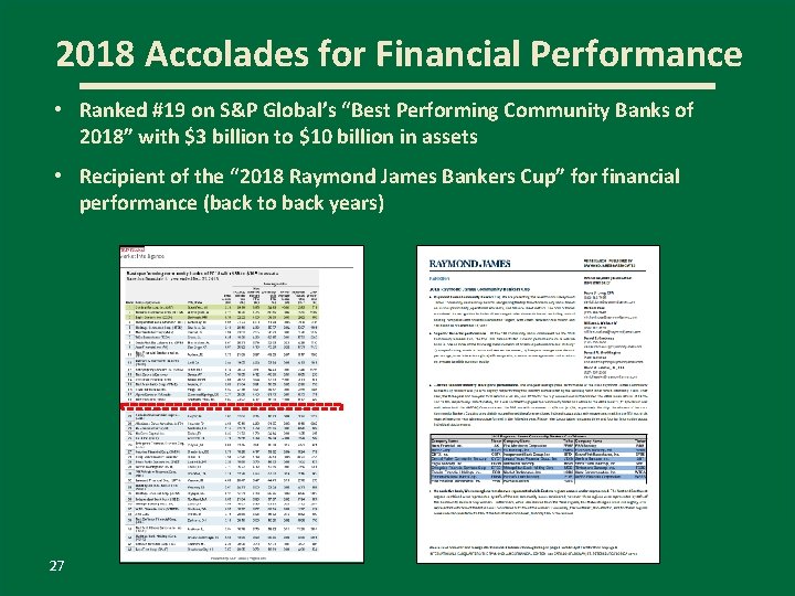 2018 Accolades for Financial Performance • Ranked #19 on S&P Global’s “Best Performing Community