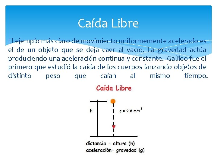 Caída Libre El ejemplo más claro de movimiento uniformemente acelerado es el de un