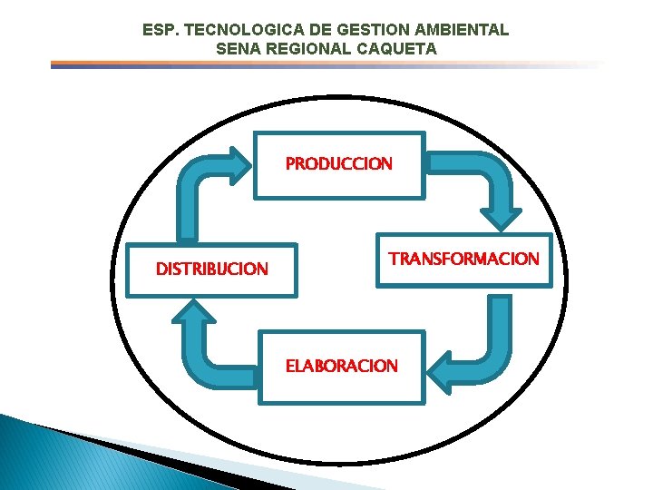 ESP. TECNOLOGICA DE GESTION AMBIENTAL SENA REGIONAL CAQUETA PRODUCCION DISTRIBUCION TRANSFORMACION ELABORACION 