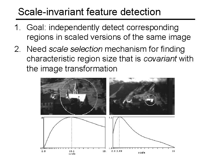 Scale-invariant feature detection 1. Goal: independently detect corresponding regions in scaled versions of the