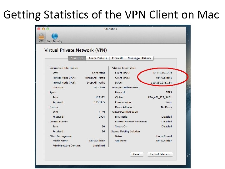 Getting Statistics of the VPN Client on Mac 