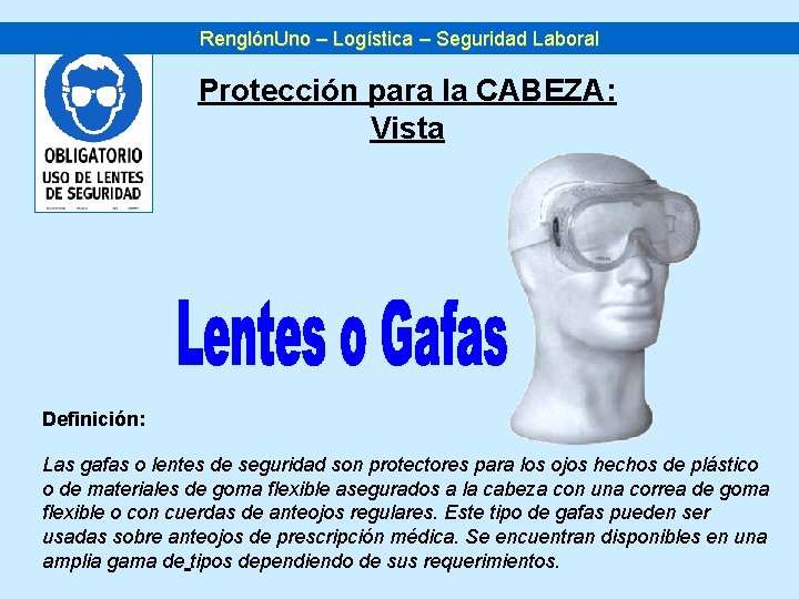 Renglón. Uno – Logística – Seguridad Laboral Protección para la CABEZA: Vista Definición: Las