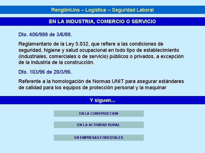 Renglón. Uno – Logística – Seguridad Laboral EN LA INDUSTRIA, COMERCIO O SERVICIO Dto.