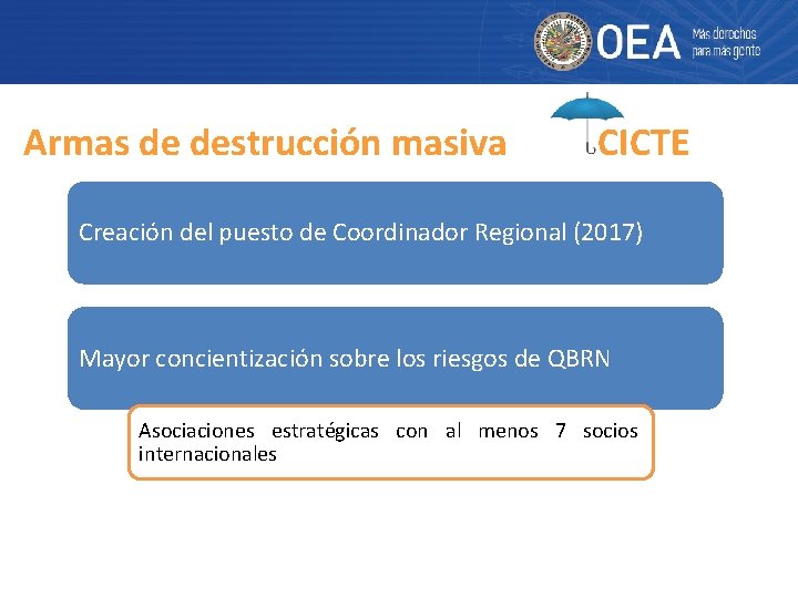 Armas de destrucción masiva CICTE Creación del puesto de Coordinador Regional (2017) Mayor concientización