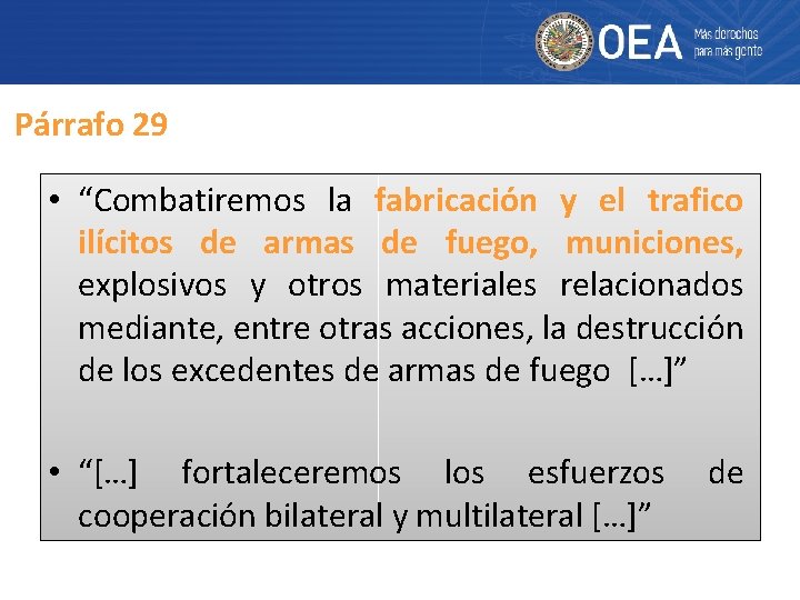 Párrafo 29 • “Combatiremos la fabricación y el trafico ilícitos de armas de fuego,