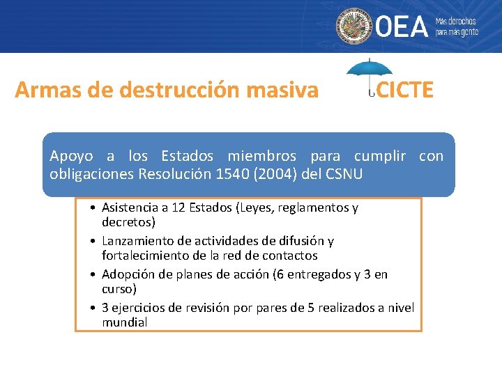 Armas de destrucción masiva CICTE Apoyo a los Estados miembros para cumplir con obligaciones