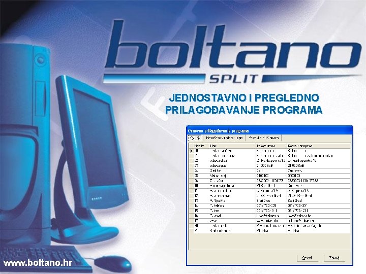 JEDNOSTAVNO I PREGLEDNO PRILAGOĐAVANJE PROGRAMA www. boltano. hr 