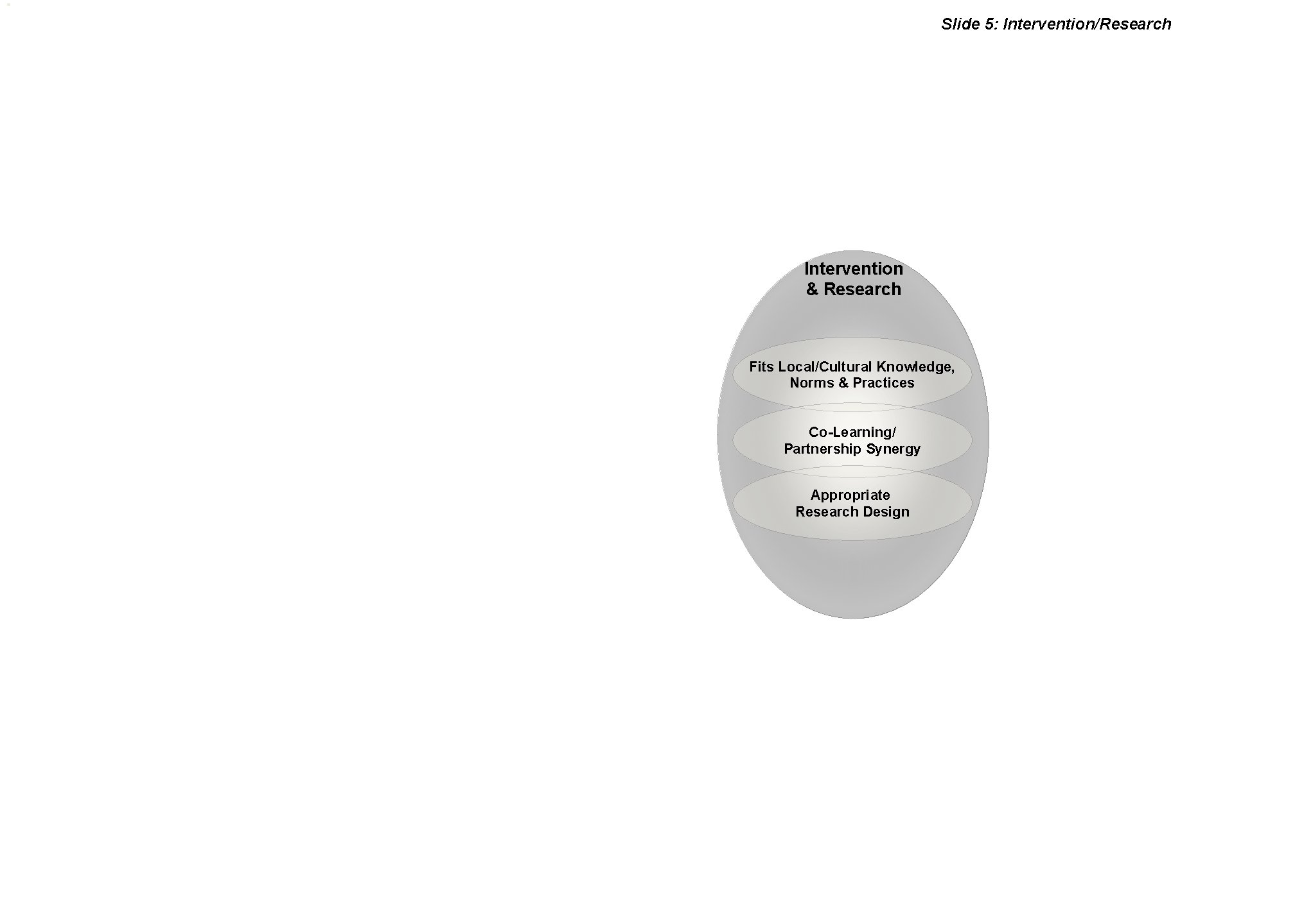 Slide 5: Intervention/Research Intervention & Research Fits Local/Cultural Knowledge, Norms & Practices Co-Learning/ Partnership