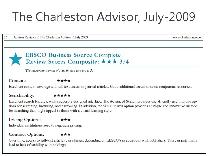 The Charleston Advisor, July-2009 